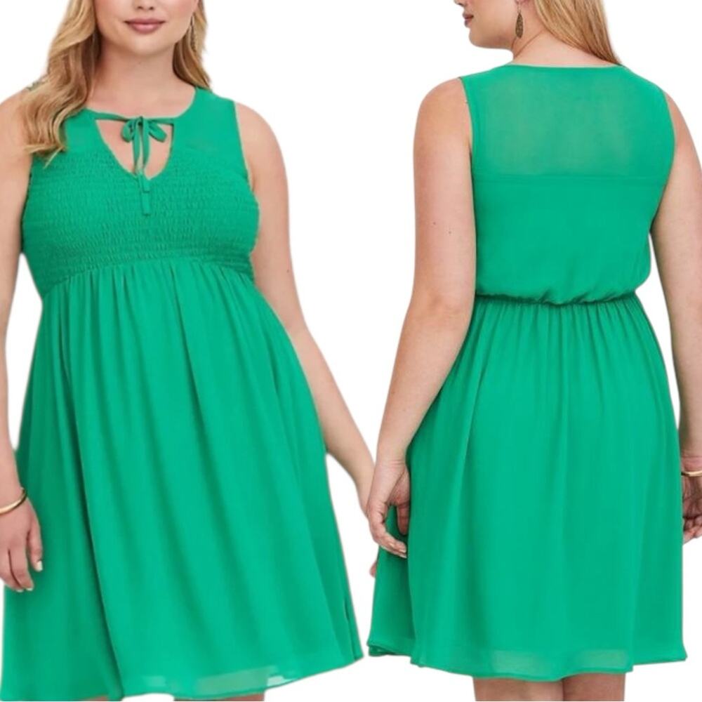 NEW Torrid Chiffon Smocked Tank Dress Sleeveless Green Size 1 XL 14 16 1X